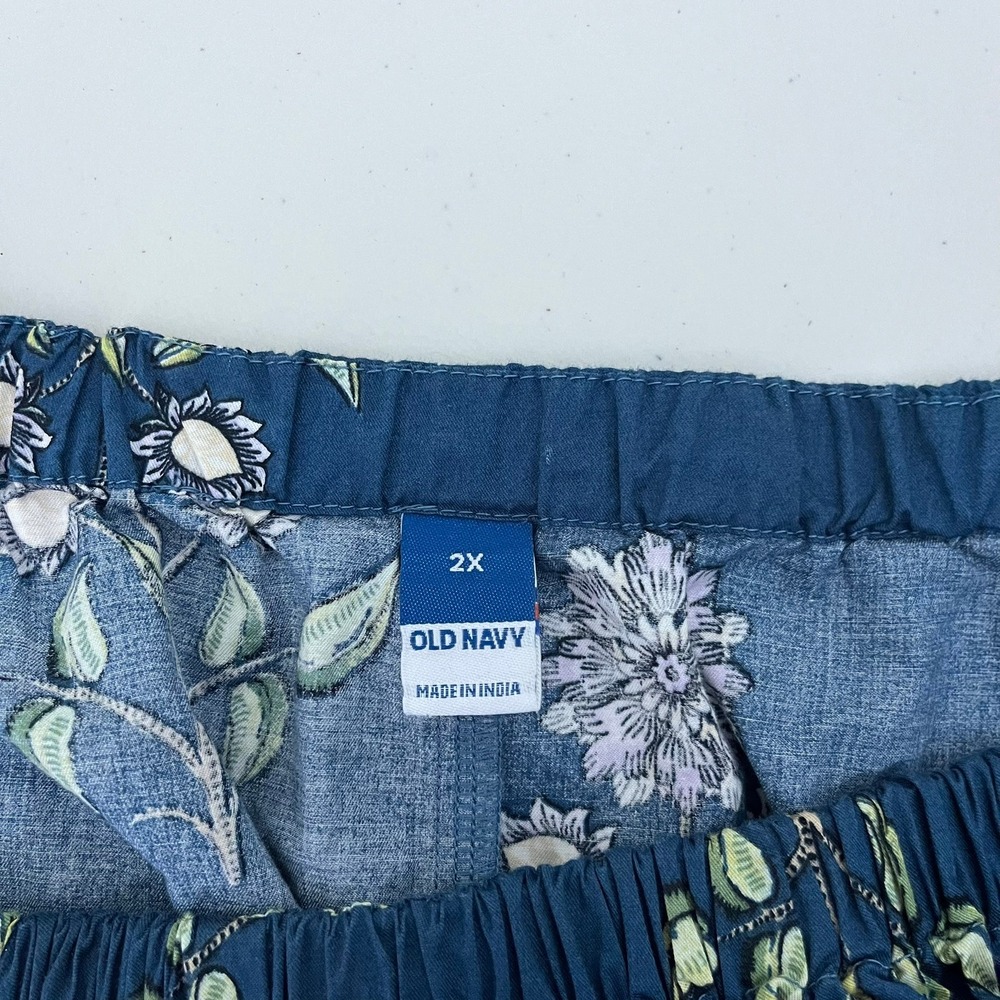 Old Navy Womens 2X Teal Blue Floral Off The Shoulder Puff Sleeve Blouse Top - Picture 8 of 12